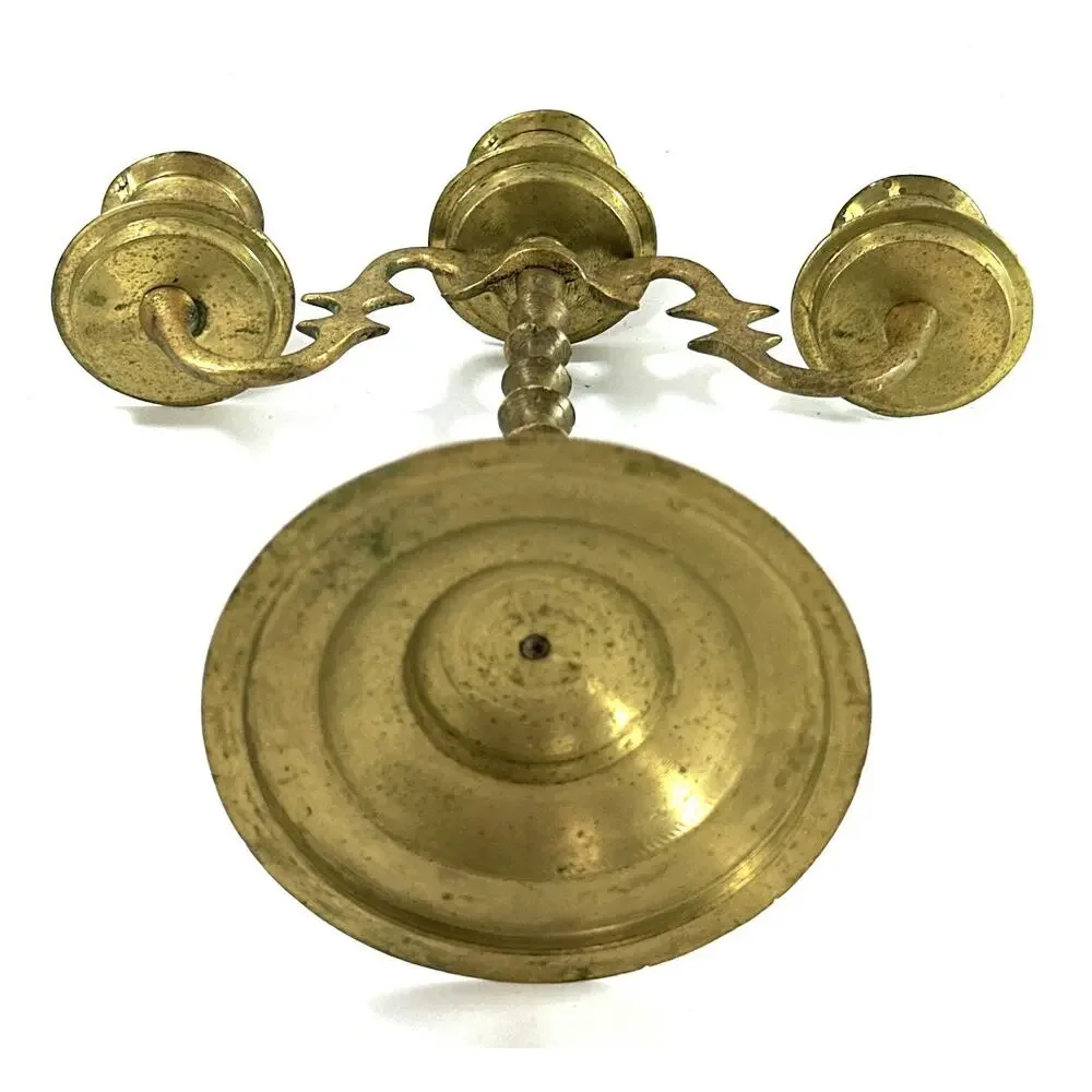Vintage Brass 3 Arm Candelabra Candlestick Holder Gothic Spanish Colonial 7.5”